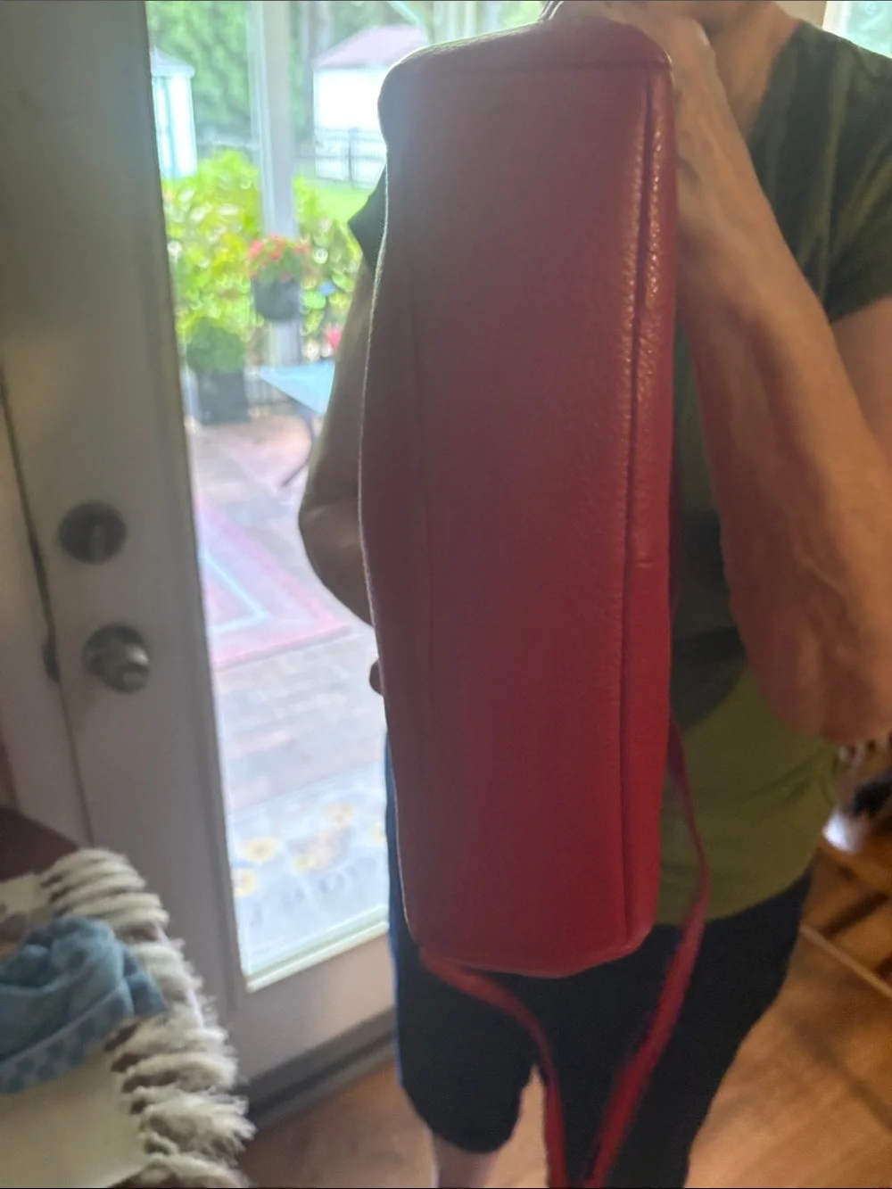 Coach Red Pebbled Leather Tote with Gold-Tone Hardware